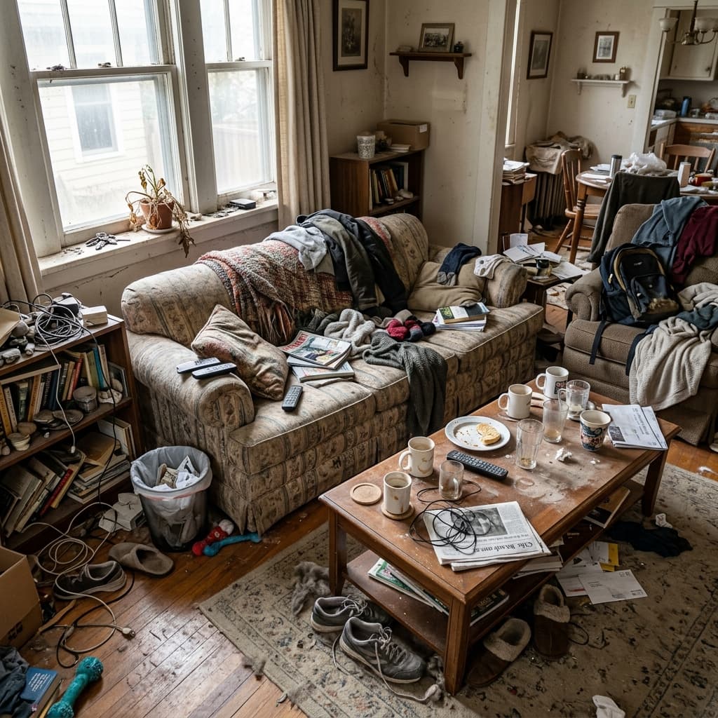 Living room deep clean — Before